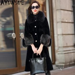 Women's Fur & Faux AYUNSUE Double Faced Coat Female Collar Natural Wool Coats 2021 Winter Jacket Women Genuine Leather MY3717