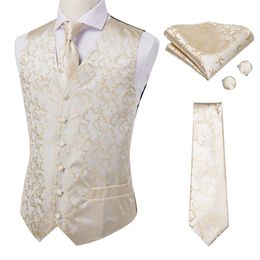 Silk Men's Waistcoat Necktie Set Men Vests With Neck Tie Hankerchief Cufflinks Floral Paisley for Business Wedding Dad Son Gift 210923