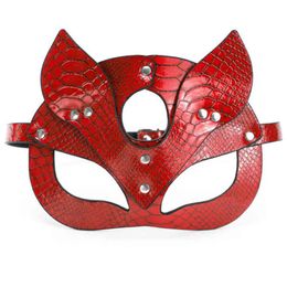 Vintage Red Leather Pointed Ears Cat s Girl Sexy Cosplay Rivet Woman Gothic Harness Halloween Mask