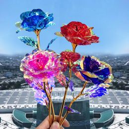 Simulation Rose Rainbow Valentine's Day Romantic Foil Flower Wedding Gifts Beautiful Colourful Rose Flower