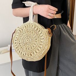 Female Handmade Round Straw Vintage Shoulder Summer Beach Trendy Crossbody Messenger bags