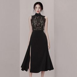 LLZACOOSH Spring Two Piece Set Women Sexy Lace Patchwork See-through Hollow Out Shirt Tops And High Waist Swing Skirt Set 210514