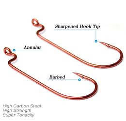 50pcs/lot Fishing Hooks High Carbon Steel Worm Soft Bait Jig Fishinghook For Saltwater Freshwater #6-#5/0 Red Colours