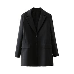 Women Elegant Fashion Black Hollow Back Suit Female Simple Single-Breasted Long Sleeve Coat 210520
