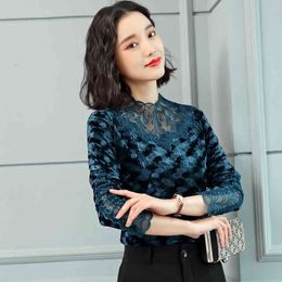 Fashion Shirts Long Sleeves Vintage Women's Winter Autumn Blouse Patchwork Lace Women Tops And Blouses Blusas 1569 50 210415