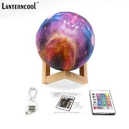 8CM 3D Printing Galaxy Moon Lamp Moon Night Light Kids Night Light 16 Colour Change Touch and Remote Control Galaxy Light As Gift Y0910