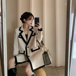 Fashion Women suits Patchwork coat Loose Long Elegant ladies overcoat Casual female women jacket 211006