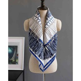 blue Colour 100% Natural Mulberry* 90*90cm Designer Silk Scarf Hand Rolled Edges foulard en soie luxe