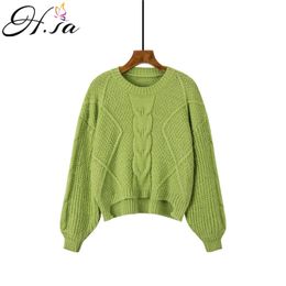 H.SA Winter Clothing Women and Short Style Korean Jumpers Twisted Pull Sweater Warm Female Pullovers 210417