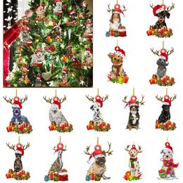 2021 Wooden Cute Dog Christmas Tree Ornament Xmas Shatterproof Ball Figurines Decor Nativity Party DIY Blessing Puppy Deer Pendant Sculptures Gift