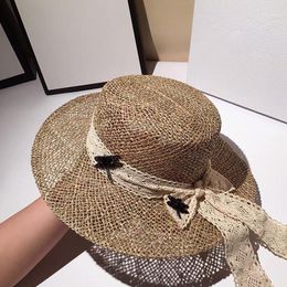 Hepburn Style High-end Custom Salty Straw Hat For Women Summer Retro Flat Top Sunshade Beach Chapeu Feminino Wide Brim Hats