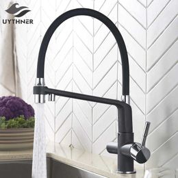 Kitchen Water Filter Faucet Kitchen faucets Dual Spout Filter faucet Mixer 360 Degree Rotation Water Purification Feature Taps 210724