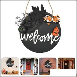 Festive Party Supplies Home Garden Decorative Flowers & Wreaths Wooden Door Hanging Sign Festival Welcome Plaque Drop Delivery 2021 Kh47F
