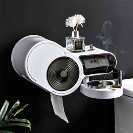 Portable Toilet Paper Holder Waterproof Tissue Dispenser With Ashtray Creative Punch Free Storage Box Bathroom Accessories 210423