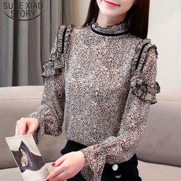 Elegant Women Shirts Spring Long Sleeve Autumn Chiffon Blouse Women Print Ruffles Ladies Tops Plus Size Tops 6733 50 210527