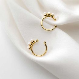 Gold Colour Letter C Shape Pearl Clips Earring for Women 925 Sterling Silver Without Pierced Ears Fashion Fine Jewellery 210707
