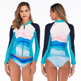 Bikinis Set Two Piece Women Rashguard Long Sleeve Swimwear Gril Split Rash Guard For Swimming Surfing Beach Bathing Suits Surf Clothes 6621