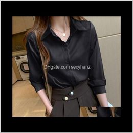 Womens Clothing Apparel Drop Delivery 2021 Shirts For Women Long Sleeve White Shirt Office Lady Satin Silk Blouse Tops Plus Size Woman Basic