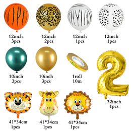 18Pcs Kids Birthday Partys Baby Jungle Animal Balloons Set Chrome Metallic Latex Balloon 32inch Gold Number Globos Shower Decor