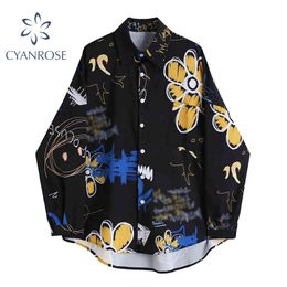 Streetwear Cardigan Blouses Women Spring Long Sleeve Single Breasted Hand-Painted Print Shirt Harajuku Oversized Blusas Top 210417