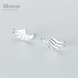 Spring Angel Wings Stud Earrings for Women Jewellery 100% Real 925 Sterling Silver For Gril Kids Gifts 210707