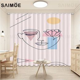 Curtain & Drapes Abstract Line Art Geometric Curtains Living Room Pink Blackout For Kids Bedroom Decoration Ultra Micro Shading