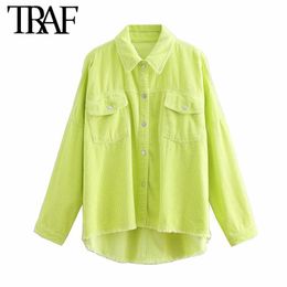 TRAF Women Fashion Oversized Frayed Trims Asymmetry Jacket Coat Vintage Long Sleeve Pockets Female Outerwear Chic Veste Femme 210415