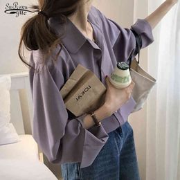 Autumn Solid Long Sleeve Chiffon Women's Blouse Casual Cardigan Shirts Plus Size Single Breasted Female Tops 11364 210508