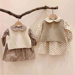 Kids Clothes Set Baby Girls Sweaters Sleeveless Children Knited Vest Cotton Pants Floral Blouse 3Pcs Suit Girl Boys Outfits 210818
