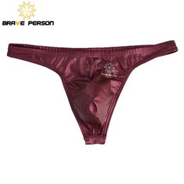 3pcs/lot BRAVE PERSON Men Briefs Sexy Mens Low Waist Briefs Imitation Leather Male Underpants Briefs Men Thongs Underwear 210730