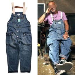 Distressed Blue Denim Overalls Men's Work Cargo Pants Old School Easy Chic Worker Multi-Pocket Bib Trousers Men Casual Dad Jeans 210723