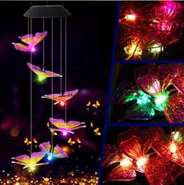 Color Solar Wind Chime Novelty Lighting Hummingbird Butterfly Waterproof Outdoor Windchime Changing Hanging Solar Light