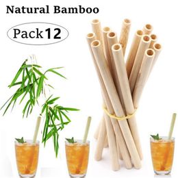 12Pcs Natural Bamboo Straw 20cm Reusable Drinking Straws With Cleaning Brush Eco-friendly Bamboos Cocktail Bar Accessory