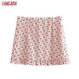 Tangada Women Floral Print Skirts Faldas Mujer Side Zipper French Style Female Mini Skirt 3H455 210609