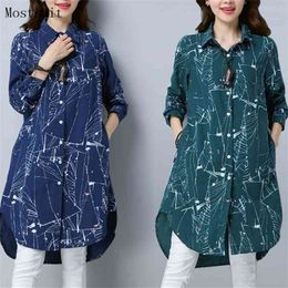 Plus Size Kimono Blouse Tunic 3d Printed Long Blusas Femininas Spring Autumn Sleeve Cotton Linen Shirt Tops Mujer 210514