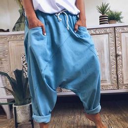 2021 New Summer Autumn Men Solid Color Cotton Loose Harem Pants Hip Hop Drop Crotch Drawstring Pants Wide Leg Casual Trousers Y0811