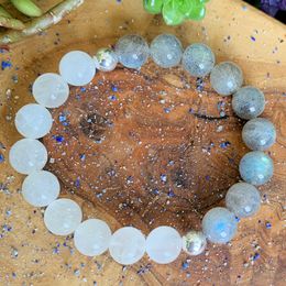 MG1280 10 mm Magical Moon Wrist Mala Bracelet Rainbow Moonstone Labradorite Bracelet Women`s Meditative Spiritual Jewellery