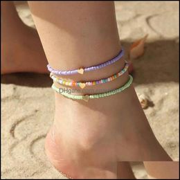 Anklets Jewelry S2355 Bohemian Fashion Beaded Beach Anklet Mixed Color Beads Heart C3 Drop Delivery 2021 Xvgkx