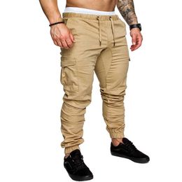 Men's Casual Work Clothes Multi Pocket Solid Colour Trousers Men's Woven Fabric Elastic Pants Corset Pants Six Colours X0615