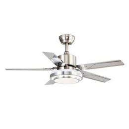 Modern Simple 5 Stainless Steel Blade Propeller Ceiling Fans With Light Three Speeds Reverse Living Room Bedroom Remote Control Fans Lighting 52" 48" 42"