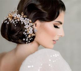 Wedding Bridal Crystal Hair Comb Rhinestone Clips Headpiece Flower Floral Crown Tiara Leaves Headband Korean Hairband Silver Gold Pearls Headdress Fashion