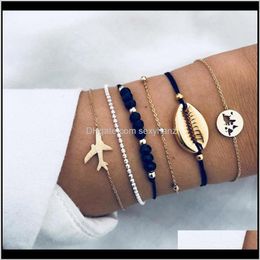 Charm 6Pcsset Wrap Metal Shell World Map Aeroplane Bracelet Multilayer Bracelets Women Fashion Jewellery Drop Ship Dtczl 8Aimm