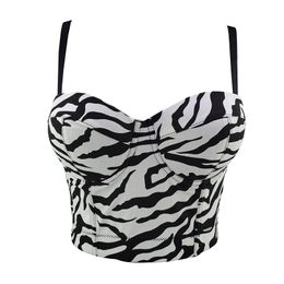 Zebra-Stripe Summer Slim Sexy Chest Pad Outside Wear Fashion Vest Tops Women Sleeveless Short Crop N285 210527