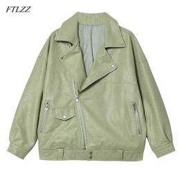 Autumn Women Loose Faux Leather Jacket Soft Pu Motorcycle Punk Coat Female Casual Zipper Rivet Outerwear 210423