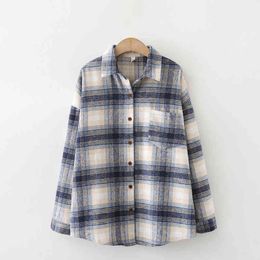 Ladies Spring Autumn Pocket Oversized Plaid Shirt Women Casual Lapel Long Sleeve Chic Loose Blouse Women Shirt Female Top Blusas 210416