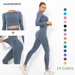 Yoga Outfit Summer Seamless Women Gym Fitness Clothing Sports Wear Female Workout Leggings&Top Suit Training Tights Set