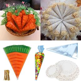 Easter Party Decoration Rabbits Carrot Candy Bag Cookies Cones Transparent Plastic Bag Snack Baking Packaging Gifts Bags Decor Y0730