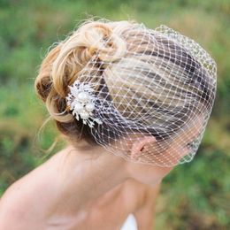 Bridal Birdcage veil, Wedding veil, bridal hair comb, pearls comb Veil, Pearl veil X0726