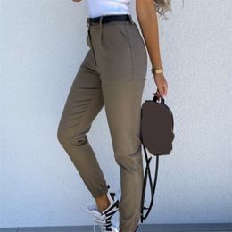 Women's Pencil Pants Solid Slim Pockets Fashion Ladies Jogger Trousers Basic Ankle-length Casual Autumn Spring Bottom Trendy 210915