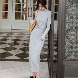 Robe Ete Femme Autumn Korean Fashion Casual Women Dress Elegant Long Sleeve Slim Solid Sheath Bodycon Vestidos 210514